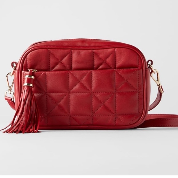 Zara Handbags - ZARA BNWT Red Quilted Leather Crossbody Bag